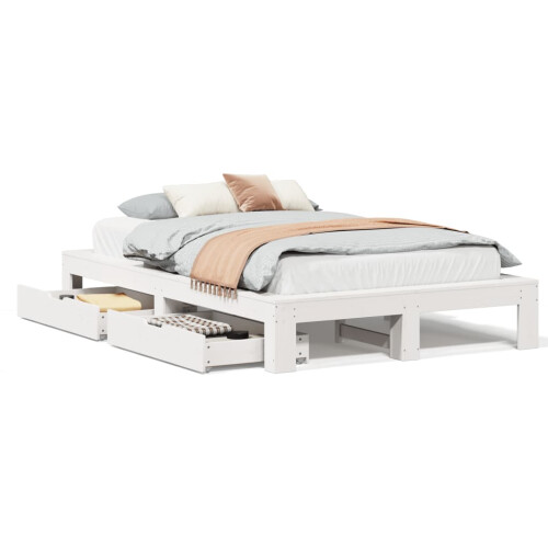 VidaXL vidaXL Bed Frame without Mattress White 135x190 cm Double Solid Wood Pine 1