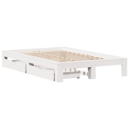 VidaXL vidaXL Bed Frame without Mattress White 135x190 cm Double Solid Wood Pine 2