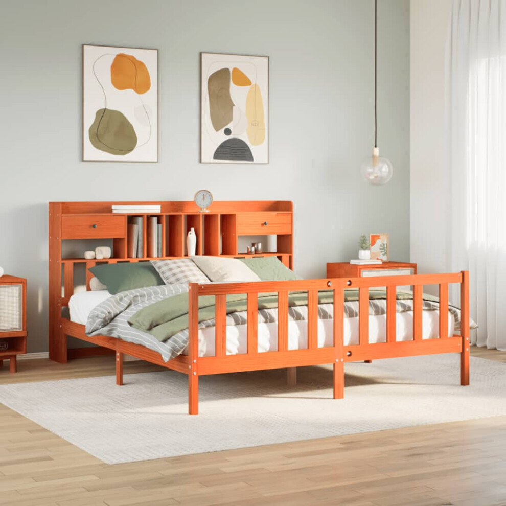 Vidaxl Bookcase Bed Without Mattress Wax 200X200 Cm Solid Wood Pine Brown
