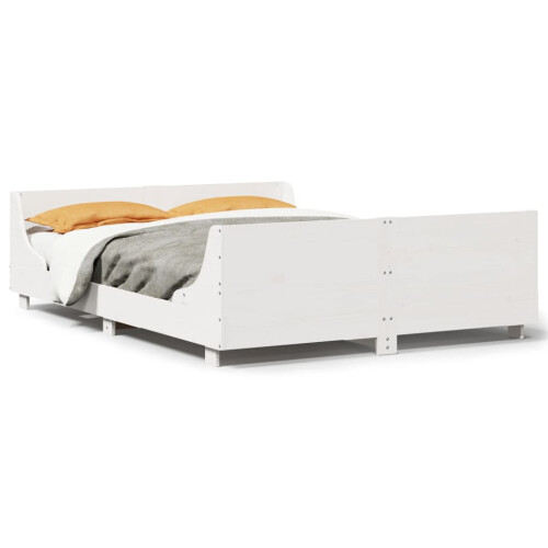 VidaXL vidaXL Bed Frame with Headboard Bed White 135x190 cm Double Solid Wood Pine 1