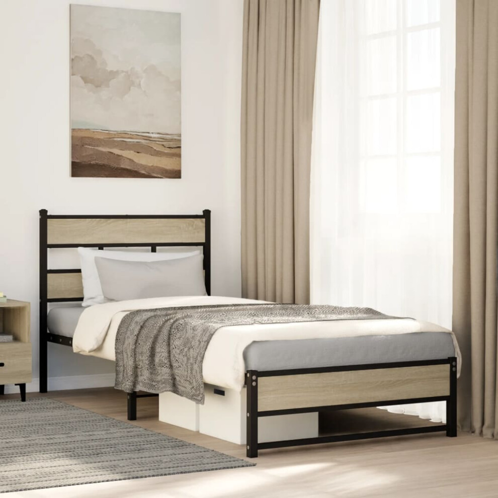 Vidaxl Metal Bed Frame Without Mattress Sonoma Oak 75X190 Cm Small Single