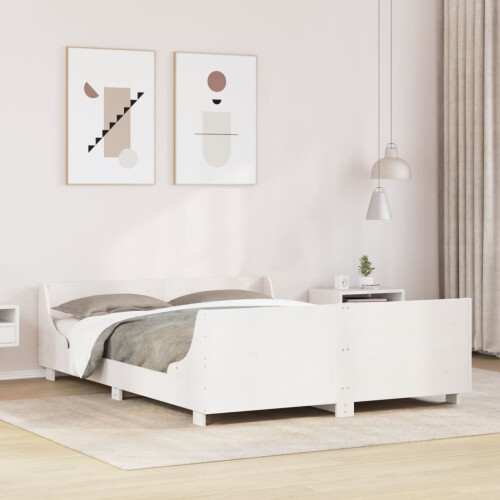 VidaXL vidaXL Bed Frame with Headboard Bed White 135x190 cm Double Solid Wood Pine