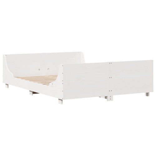 VidaXL vidaXL Bed Frame with Headboard Bed White 135x190 cm Double Solid Wood Pine 2