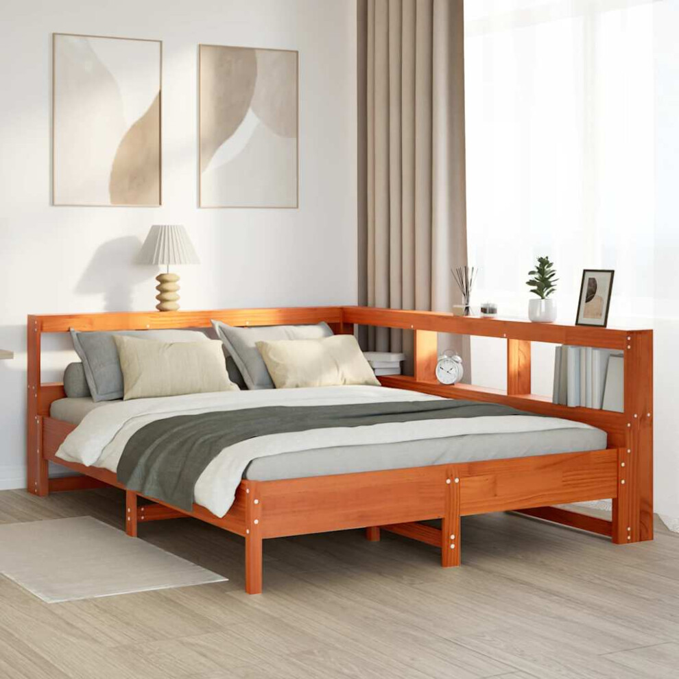 vidaXL Bookcase Bed without Mattress Wax Brown 135x190 cm Solid Wood Pine bed