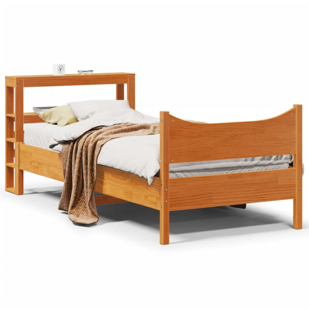 vidaXL Bed Frame with Headboard Wax Brown 90x190 cm Single Solid Wood Pine