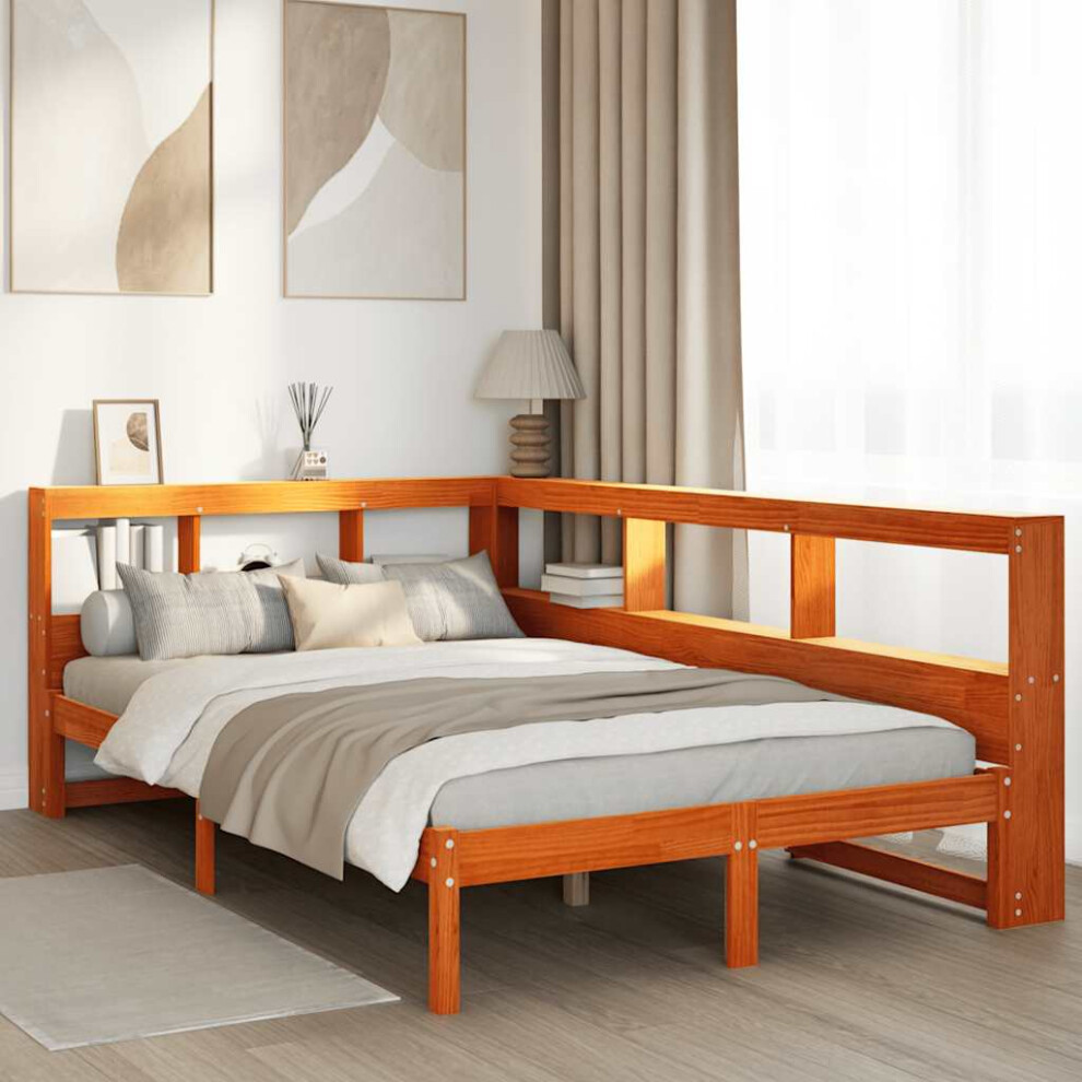 Vidaxl Bookcase Bed Without Mattress Wax 135X190 Cm Solid Wood Pine Bed Brown