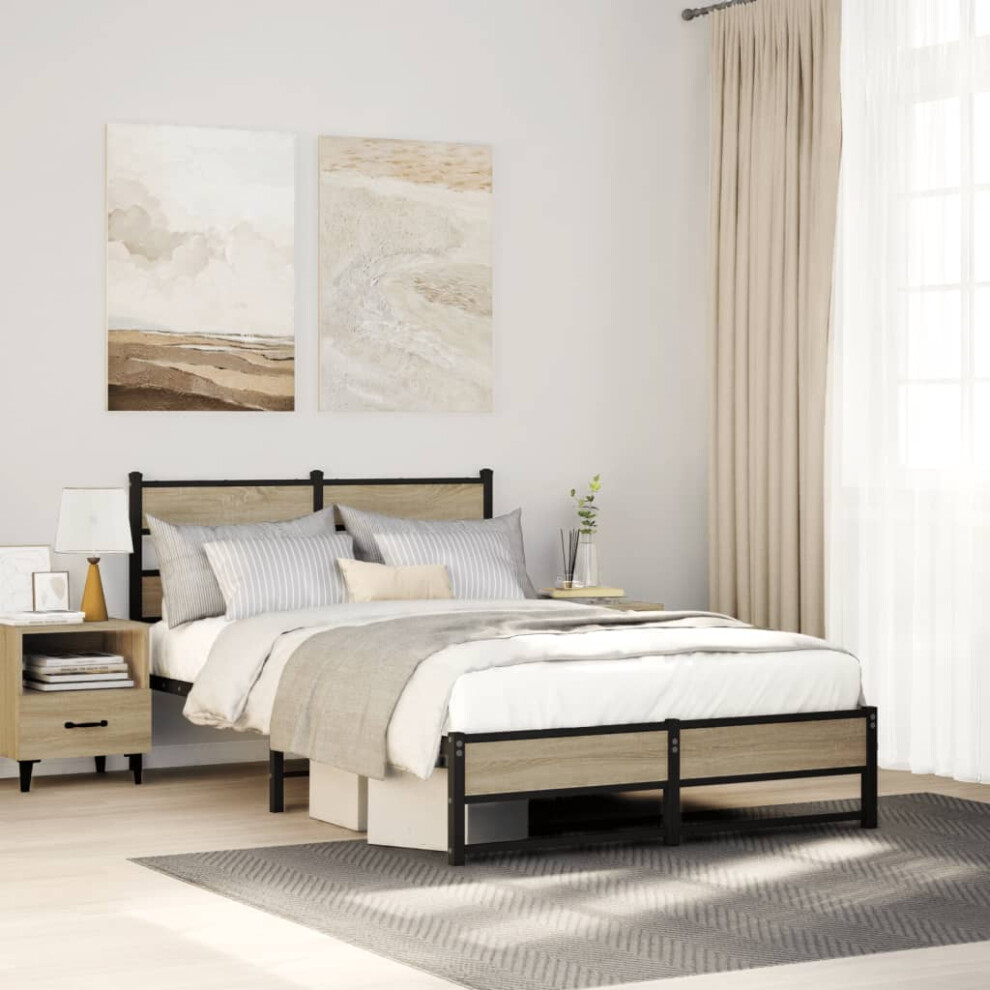Vidaxl Metal Bed Frame Without Mattress Sonoma Oak 120X190 Cm Small Double