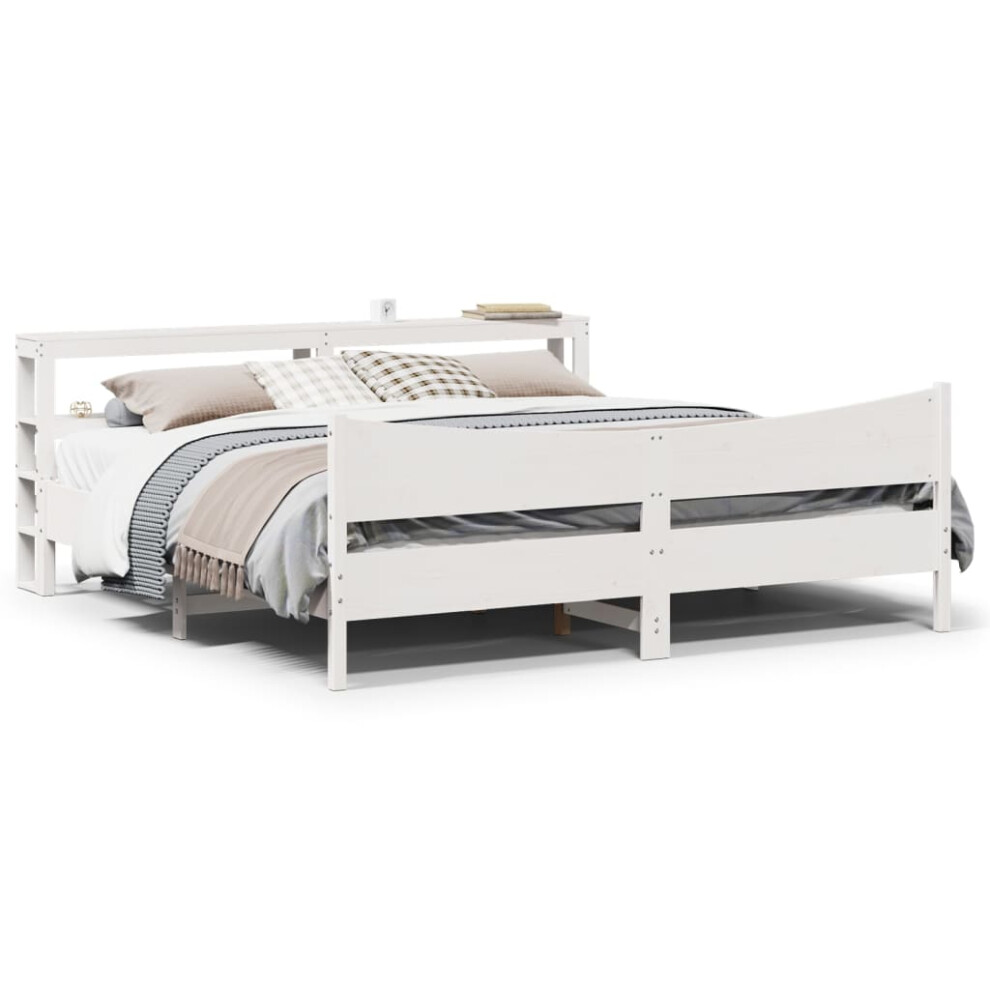 Vidaxl Bed Frame With Headboard White 180X200 Cm Super King Solid Wood Pine