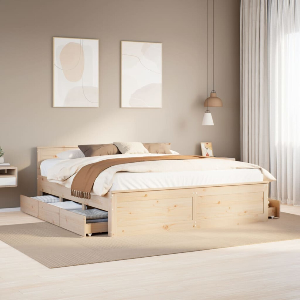 Vidaxl Bed Frame Without Mattress With Headboard 200X200 Cm Solid Wood Pine