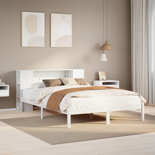 VidaXL vidaXL Bookcase Bed without Mattress White 135x190 cm Double Solid Wood Pine