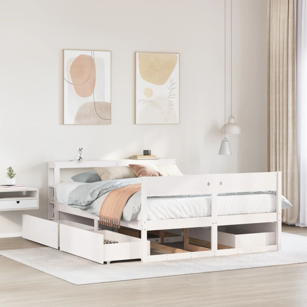 vidaXL Bed Frame without Mattress White 150x200 cm King Size Solid Wood Pine