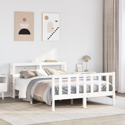 VidaXL vidaXL Bed Frame with Headboard White 150x200 cm King Size Solid Wood Pine