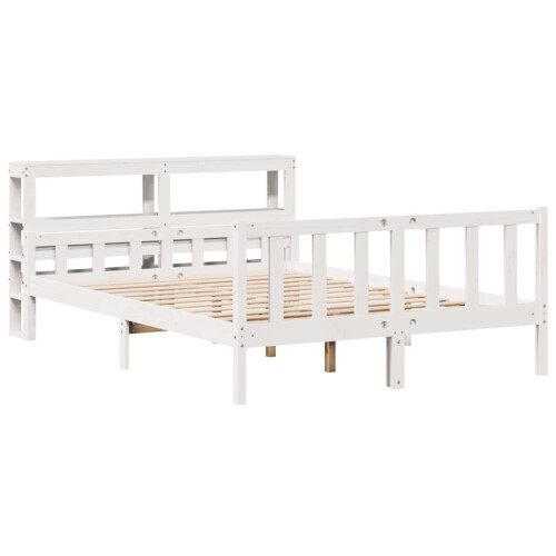 VidaXL vidaXL Bed Frame with Headboard White 150x200 cm King Size Solid Wood Pine 2