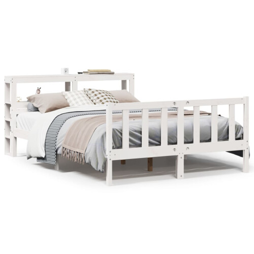 VidaXL vidaXL Bed Frame with Headboard White 150x200 cm King Size Solid Wood Pine 1