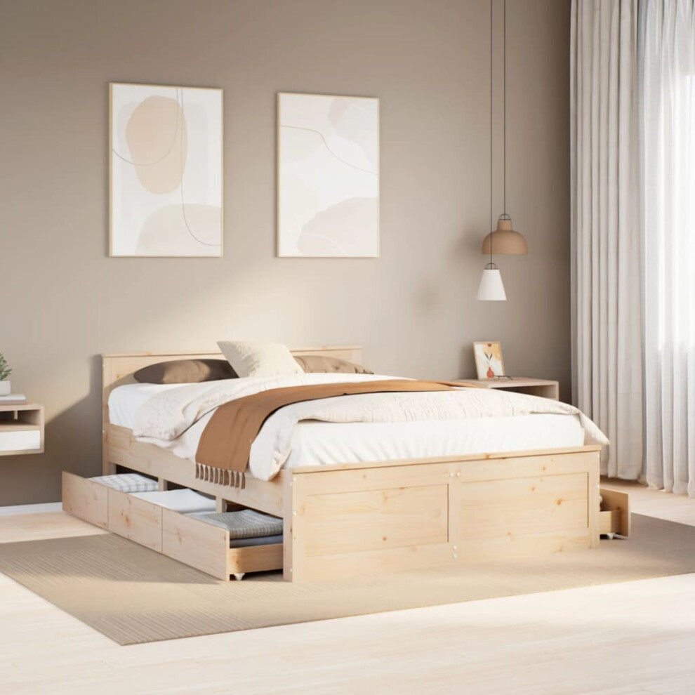 Vidaxl Bed Frame Without Mattress With Headboard 140X190 Cm Solid Wood Pine