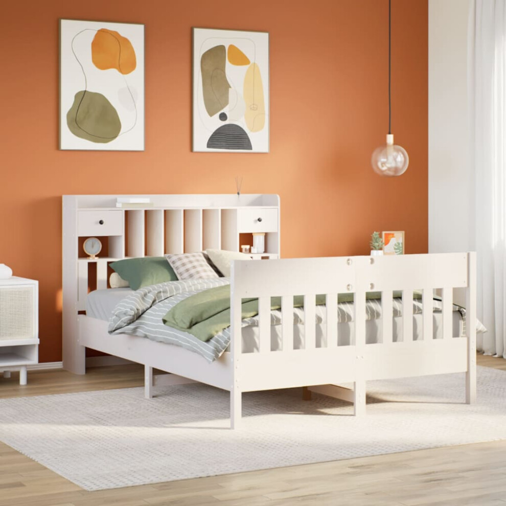 vidaXL Bed Frame without Mattress White 150x200 cm King Size Solid Wood Pine