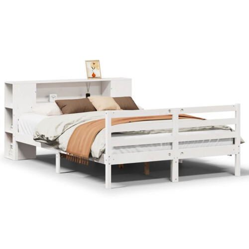 VidaXL vidaXL Bookcase Bed without Mattress White 135x190 cm Double Solid Wood Pine 1