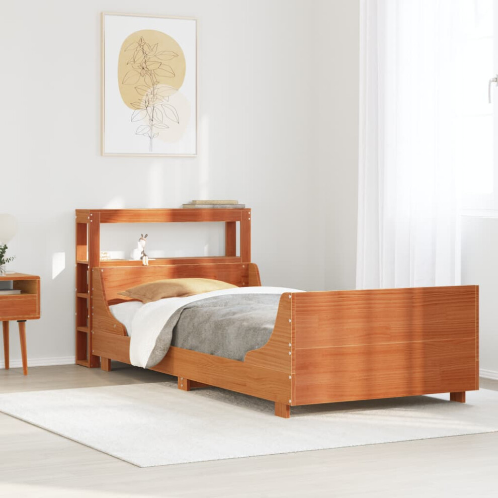 Vidaxl Bed Frame With Headboard Wax 90X190 Cm Single Solid Wood Pine Brown