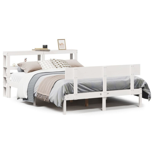 VidaXL vidaXL Bed Frame with Headboard White 150x200 cm King Size Solid Wood Pine 1