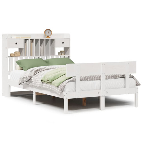 VidaXL vidaXL Bookcase Bed without Mattress White 135x190 cm Double Solid Wood Pine 1