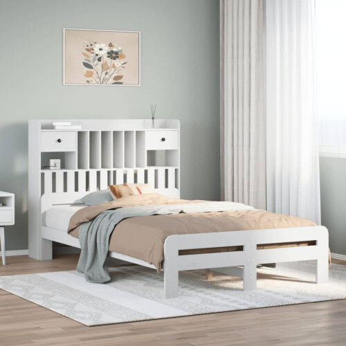 VidaXL vidaXL Bookcase Bed without Mattress White 135x190 cm Double Solid Wood Pine