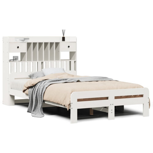 VidaXL vidaXL Bookcase Bed without Mattress White 135x190 cm Double Solid Wood Pine 1