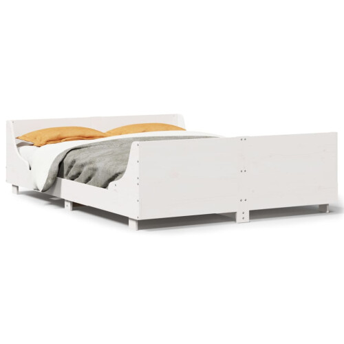 VidaXL vidaXL Bed Frame with Headboard White 150x200 cm King Size Solid Wood Pine 1