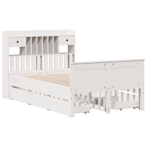 VidaXL vidaXL Bookcase Bed without Mattress White 135x190 cm Double Solid Wood Pine 2