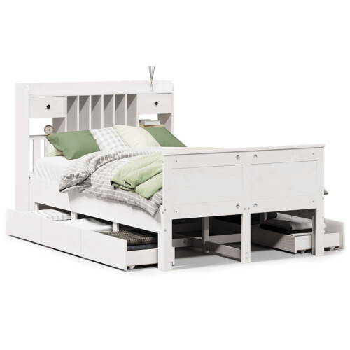 VidaXL vidaXL Bookcase Bed without Mattress White 135x190 cm Double Solid Wood Pine 1