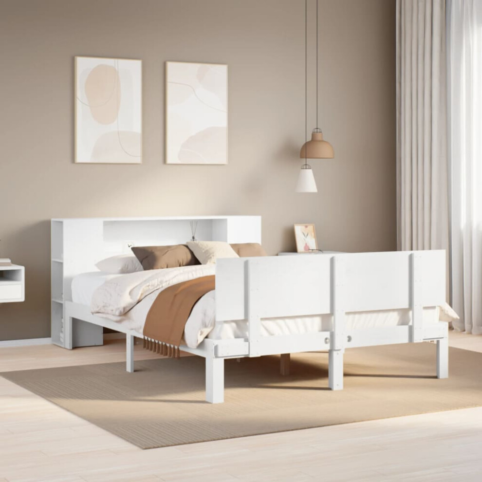 vidaXL Bookcase Bed without Mattress White 135x190 cm Double Solid Wood Pine