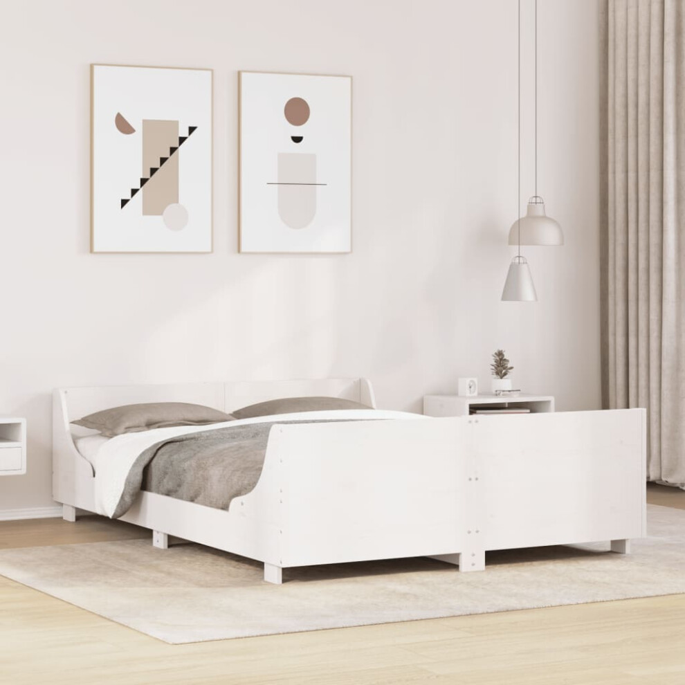 Vidaxl Bed Frame With Headboard White 150X200 Cm King Size Solid Wood Pine