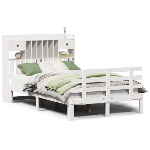 VidaXL vidaXL Bookcase Bed without Mattress White 135x190 cm Double Solid Wood Pine 1