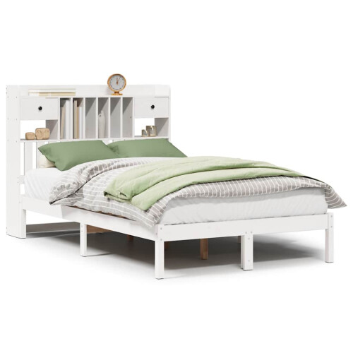 VidaXL vidaXL Bookcase Bed without Mattress White 135x190 cm Double Solid Wood Pine 1