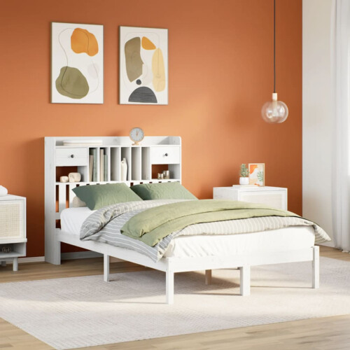 VidaXL vidaXL Bookcase Bed without Mattress White 135x190 cm Double Solid Wood Pine