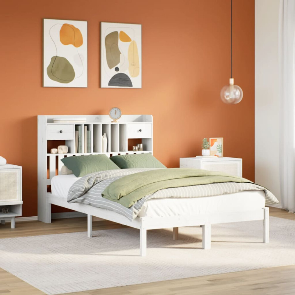 Vidaxl Bookcase Bed Without Mattress White 135X190 Cm Double Solid Wood Pine