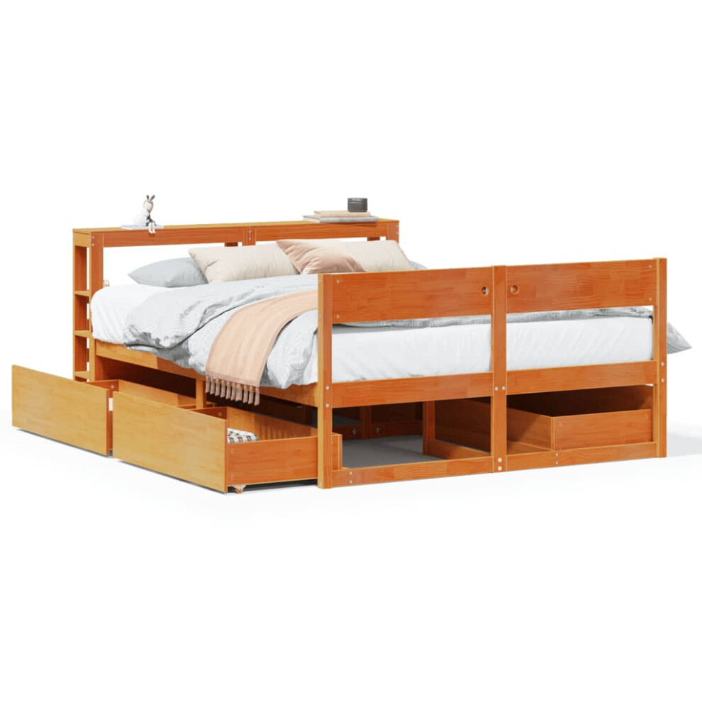 vidaXL Bed Frame Without Mattress Wax Brown 135x190 Cm Double Solid Wood Pine