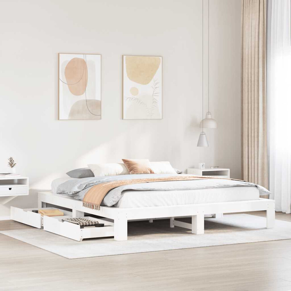 Vidaxl Bed Frame Without Mattress White 180X200 Cm Super King Solid Wood Pine