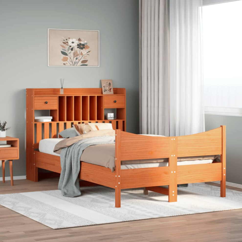 vidaXL Bed Frame without Mattress Wax Brown 135x190 cm Double Solid Wood Pine