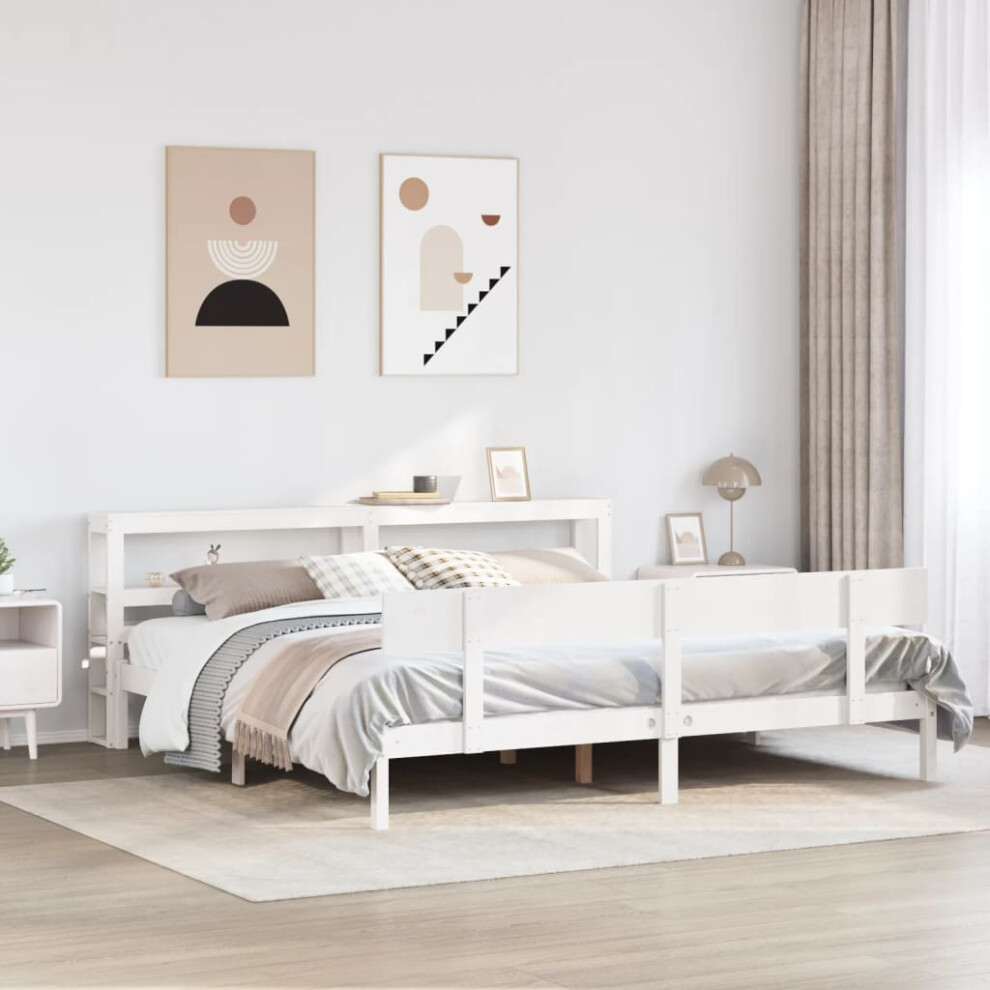 vidaXL Bed Frame Without Mattress White 180x200 Cm Super King Solid Wood Pine