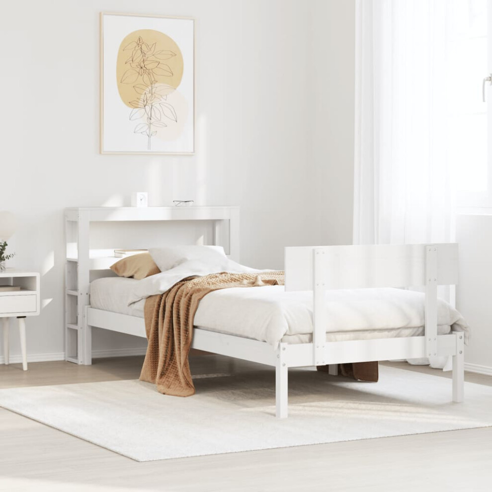 Vidaxl Bed Frame With Headboard White 75X190 Cm Small Single Solid Wood Pine