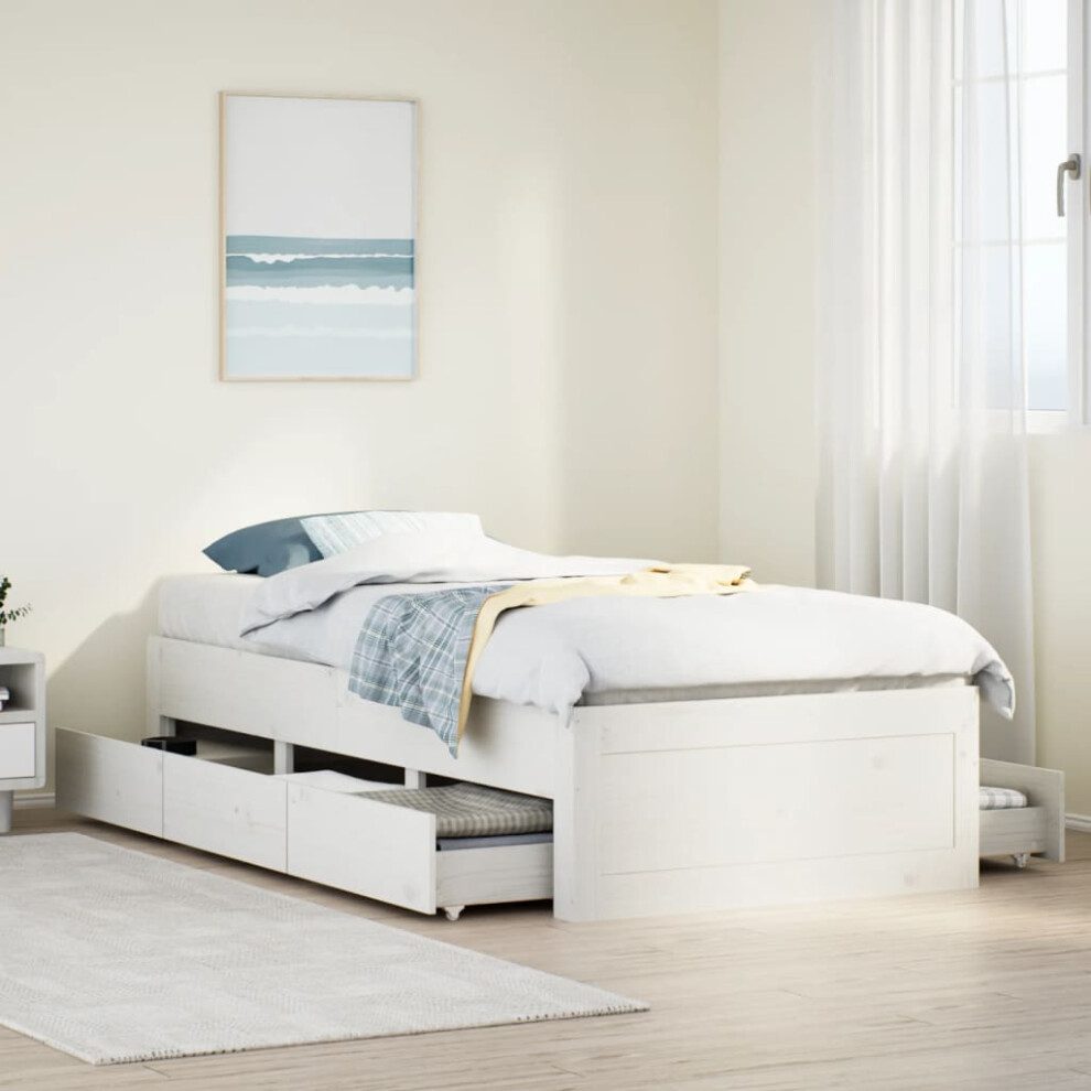 vidaXL Bed Frame without Mattress with Drawers White 90x200 cm Solid Wood Pine