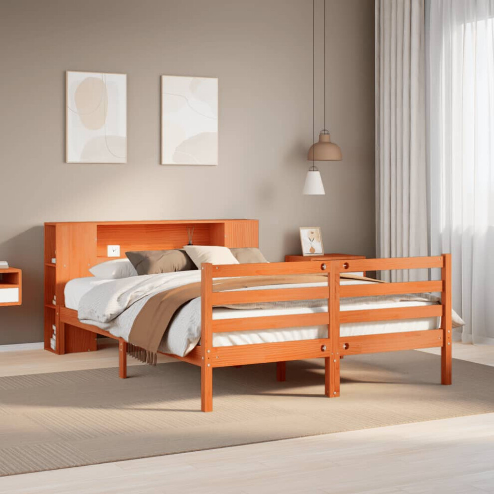 Vidaxl Bookcase Bed Without Mattress Wax Brown 150X200 Cm King Solid Wood Pine
