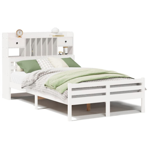 VidaXL vidaXL Bookcase Bed without Mattress White 135x190 cm Double Solid Wood Pine 1