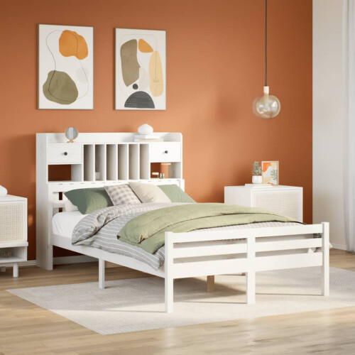 VidaXL vidaXL Bookcase Bed without Mattress White 135x190 cm Double Solid Wood Pine
