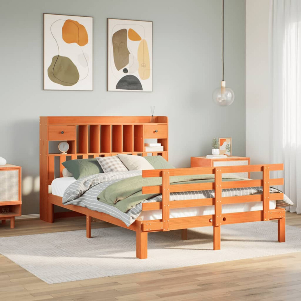 Vidaxl Bookcase Bed Without Mattress Wax 150X200 Cm King Solid Wood Pine Brown