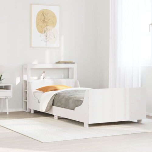 VidaXL vidaXL Bed Frame with Headboard White 75x190 cm Small Single Solid Wood Pine