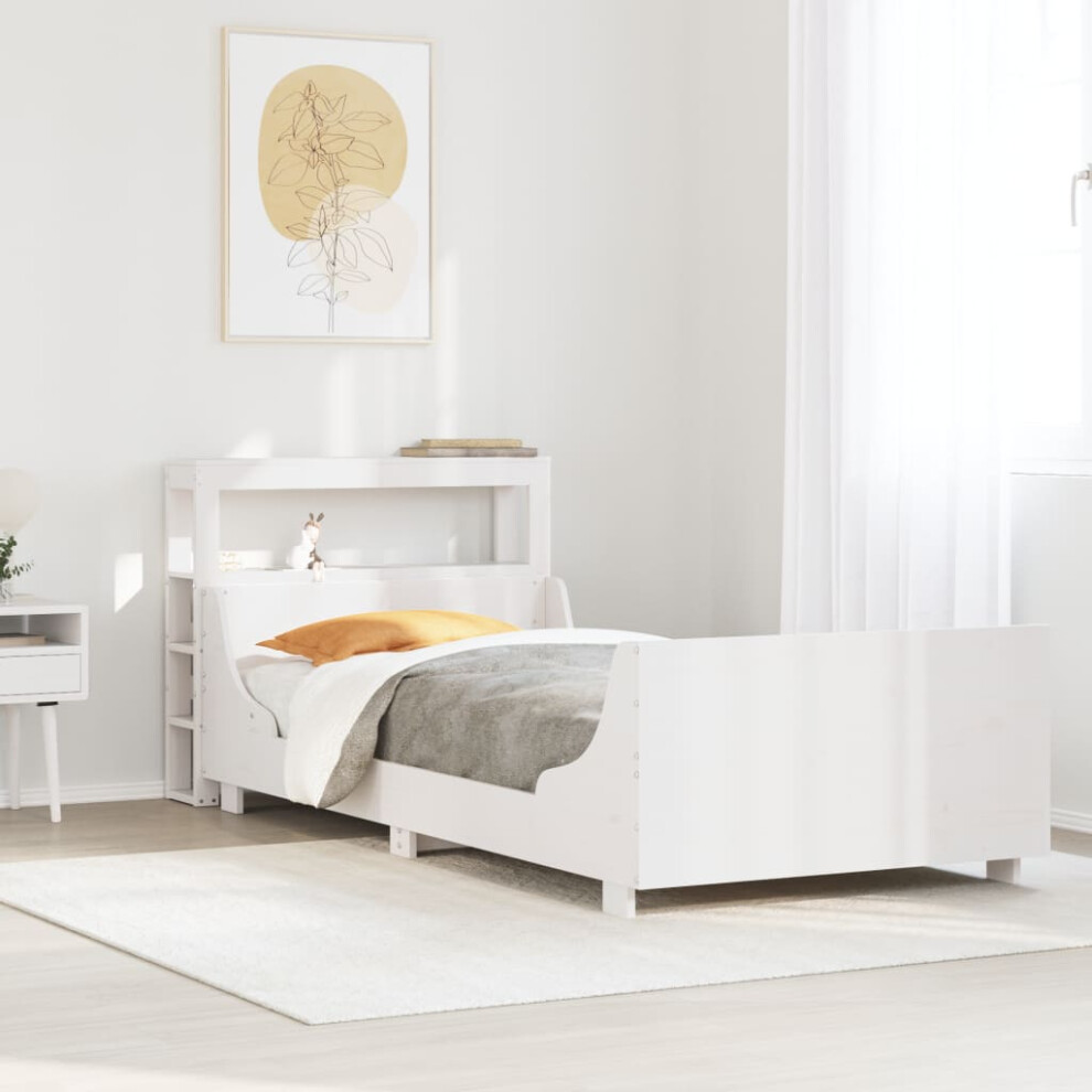 vidaXL Bed Frame without Mattress White 75x190 cm Small Single Solid Wood Pine