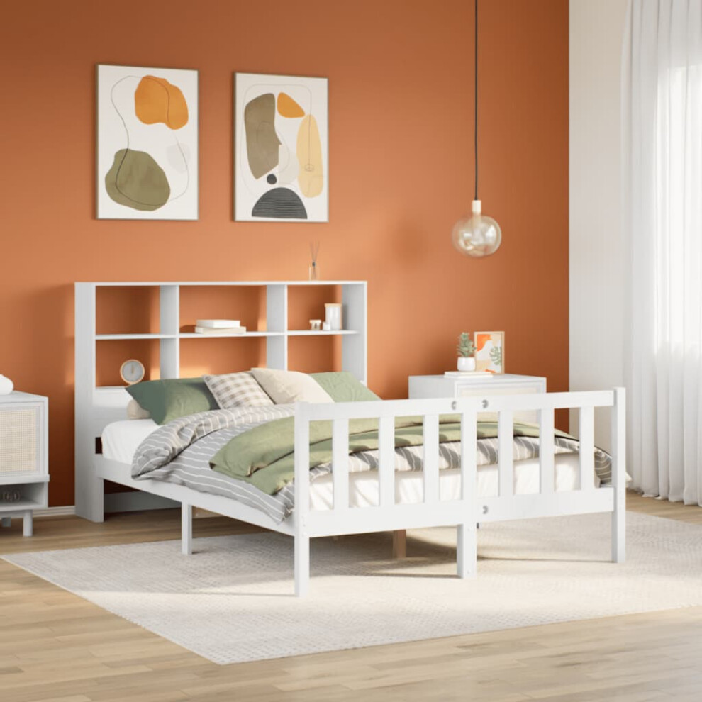 vidaXL Bookcase Bed without Mattress White 135x190 cm Double Solid Wood Pine