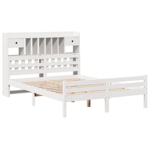VidaXL vidaXL Bookcase Bed without Mattress Bed Frame White King Size Solid Wood Pine 2