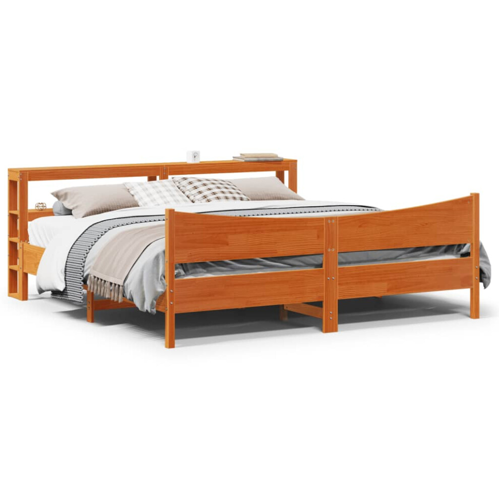 Vidaxl Bed Frame & Headboard Wax Brown 180X200 Cm Super King Solid Wood Pine
